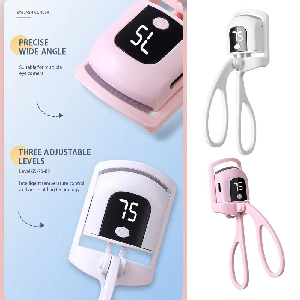 Rechargeable Heated Eyelash Curler with Lcd Display Silicone Pads Eyelash Protection Natural Curling without Damaging Eyelashes