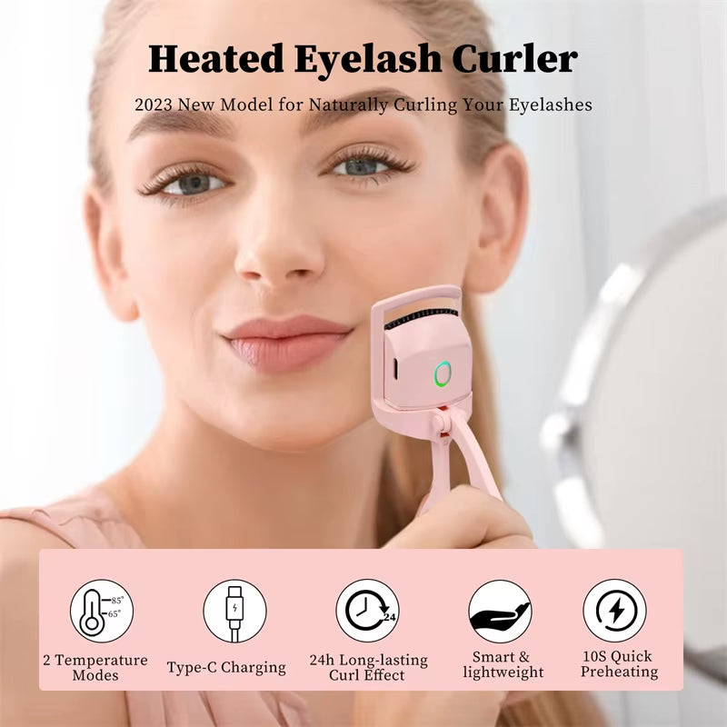 Rechargeable Heated Eyelash Curler with Lcd Display Silicone Pads Eyelash Protection Natural Curling without Damaging Eyelashes